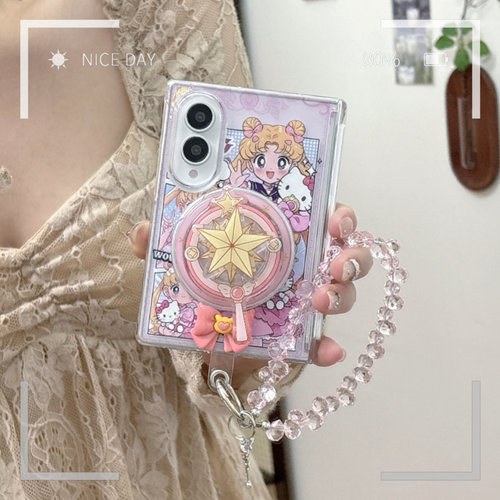韩系ins卡通美少女战士猫咪适用三星GalaxyZFold 8手机壳fold7新款全包中轴防摔保护套FOld6/5磁吸支架壳女
