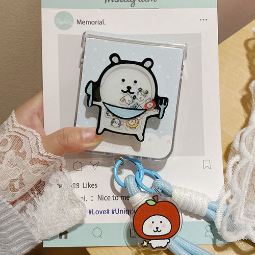日韩卡通可爱自嘲小熊适用华为puraX手机壳pocket2支架小米MIXFlip2折叠屏OPPOFindN3Flip三星Zflip7/6/5/4壳
