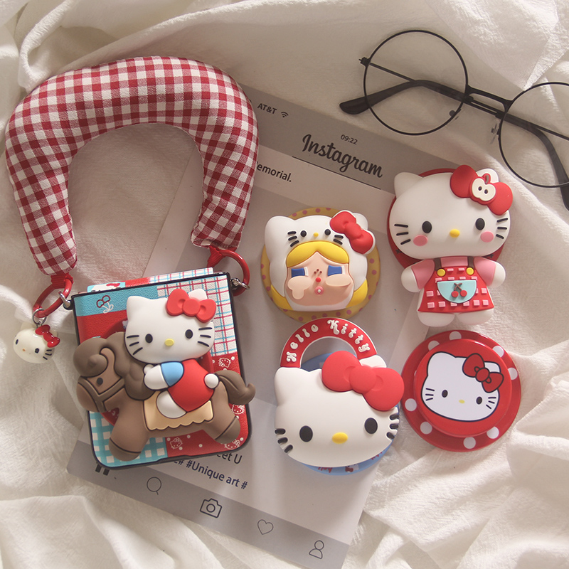 日韩ins红蓝格子立体卡通KT猫适用华为puraX手机壳摩托罗拉Razr60/Razr50手链折叠屏三星zflip7/64磁吸支架套