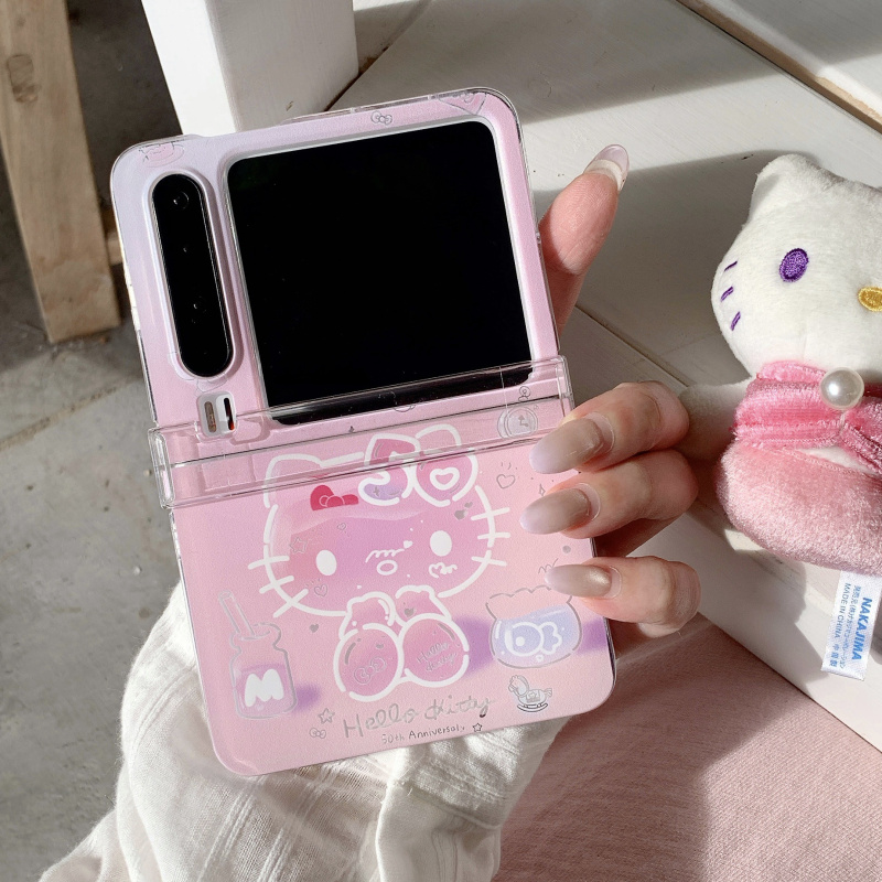 日韩卡通KT猫适用华为puraX手机壳pocket2小米MIXFlip2折叠屏OPPOFindN3Flip摩托罗拉Razr60三星zflip5/7/4套