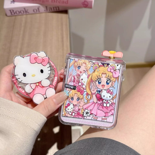 日韩卡通美少女KT猫适用华为puraX手机壳Pocket2磁吸支架小米MIXFlip2折叠屏OPPOFindN3Flip三星ZFlip7/6/5套