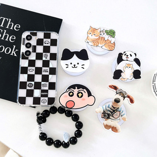 ins小众黑格子可爱卡通支架适用三星s23手机壳s23ultra保护套s23+磁吸防摔s22创意个性S22ultra手链保护套女