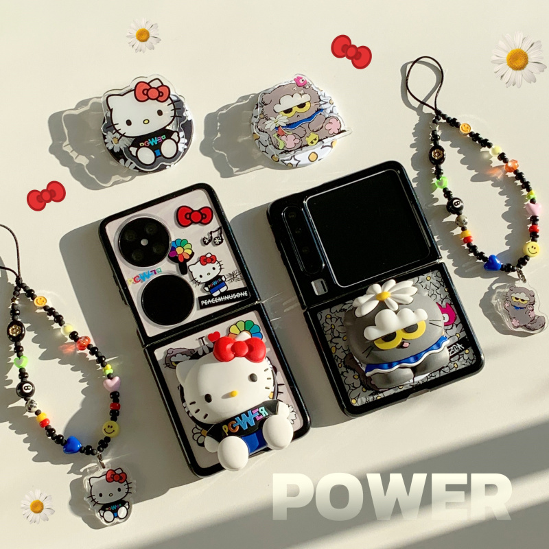 ins韩国GD权志龙雏菊卡通KT猫适用华为Pura X手机壳Pocket2磁吸支架小米mixflip2折叠屏三星zflip7保护套手链