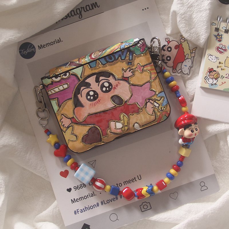 适用华为puraX手机壳Pocket2韩风ins卡通蜡笔小新OPPOFindN3Flip折叠屏小米mixflip2手链摩托罗拉R50/R60套女