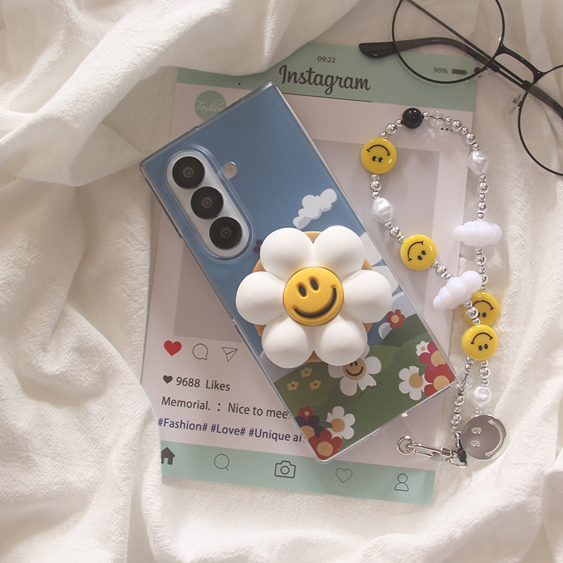 韩系ins蓝天白云笑脸向日葵适用三星zfold7手机壳折叠屏fold5立体磁吸支架FOLD6手链防摔ZFold3个性保护套w22