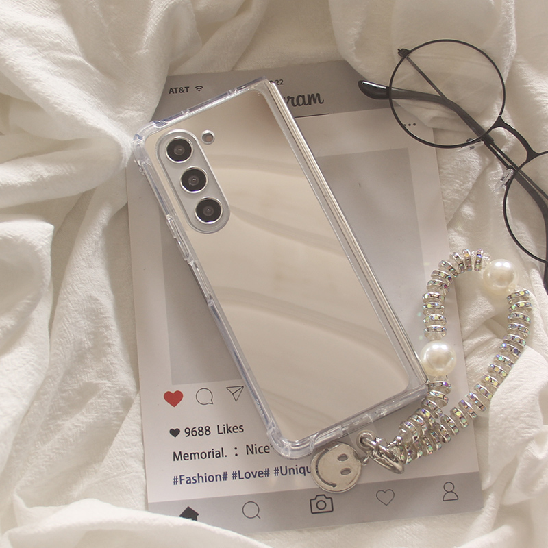 韩系ins简约补妆镜子适用三星zfold7手机壳折叠屏fold5镜面FOLD6手链W24防摔ZFold3个性W23保护套w22女款手链