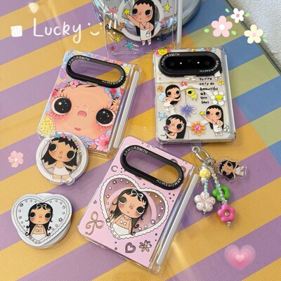 ins韩系可爱卡通女孩小玉适用华为puraxmax手机壳新款折叠屏保护套puraX2手链x max磁吸支架中轴全包防摔女款