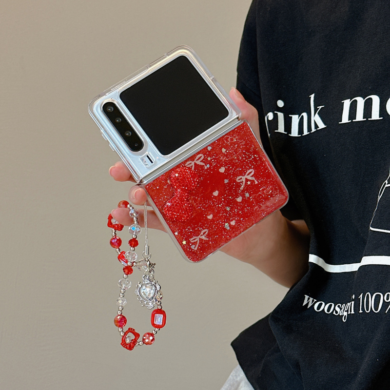 ins韩系红色kt猫适用华为puraX手机壳pocket2小米MIXFlip折叠屏OPPOFindN3Flip滴胶亮片三星zflip7/6/5保护套
