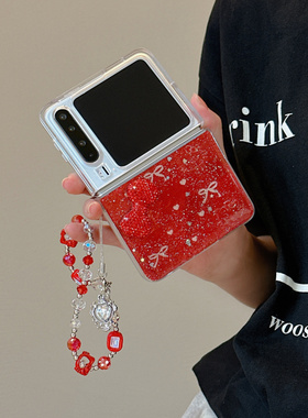 ins韩系红色kt猫适用华为puraX手机壳pocket2小米MIXFlip折叠屏OPPOFindN3Flip滴胶亮片三星zflip7/6/5保护套