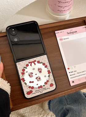 ins日韩少女卡通kt猫适用于小米MIXFlip2手机壳华为Pura X镜子pocket2折叠屏OPPOFindN3Flip手链套vivoxflip