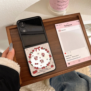 ins日韩少女卡通kt猫适用于小米MIXFlip2手机壳华为Pura X镜子pocket2折叠屏OPPOFindN3Flip手链套vivoxflip