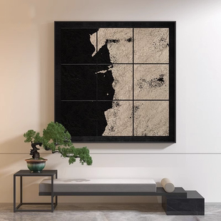 新中式黑色抽象高端酒店民宿玄关客厅餐厅装饰画拼接暗色卧室挂画