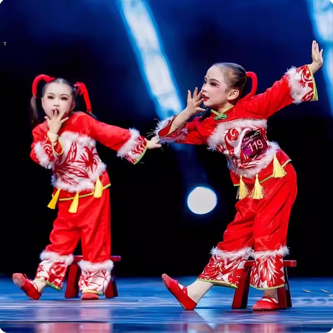 儿童喜庆舞蹈服开门红红红中国结福娃幼儿园元旦表演小看戏演出服