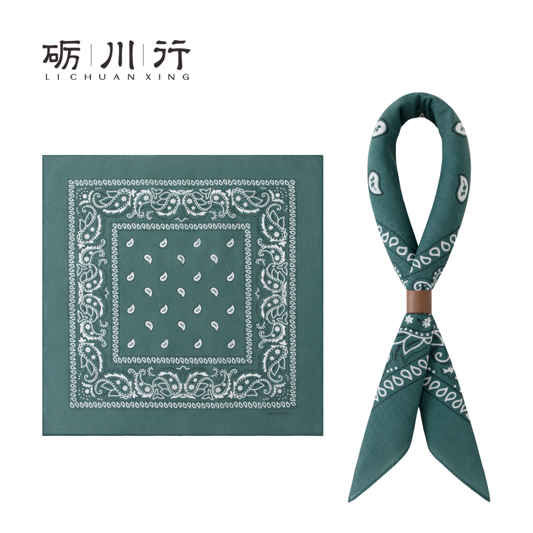 深绿色男士纯棉腰果花围巾