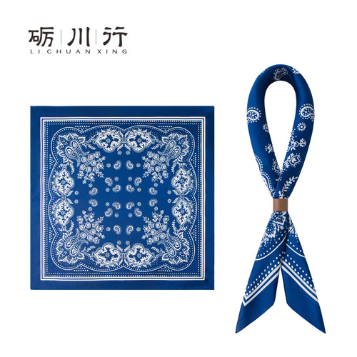 男士复古宝蓝佩斯利花纹丝巾