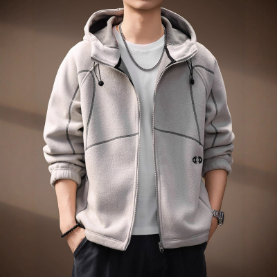 高端美式潮牌摇粒绒连帽外套男