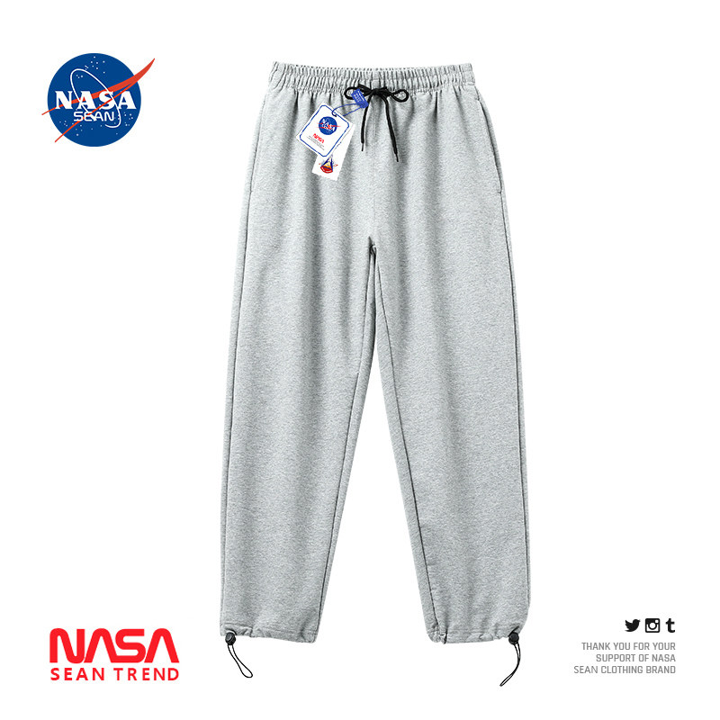 NASA官网联名灰色运动裤男秋季抽绳休闲直筒长裤宽松篮球束脚卫裤