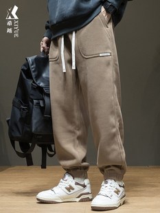 2025新款雪尼尔运动卫裤男秋冬宽松大码加肥长裤子冬季加绒休闲裤