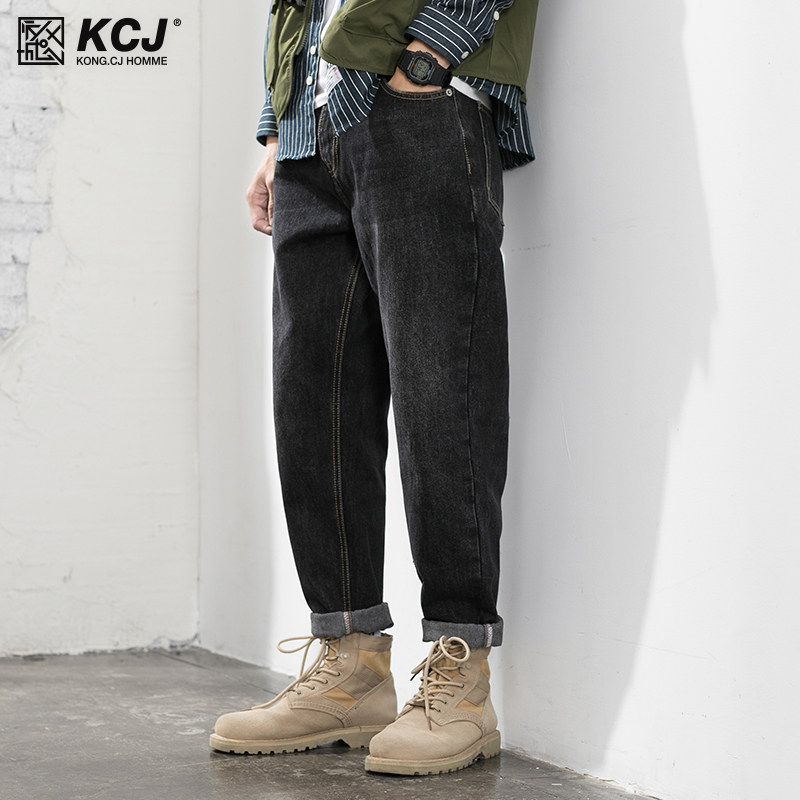 黑色牛仔裤子男士春秋季2023新款潮牌工装裤宽松直筒裤休闲长裤子