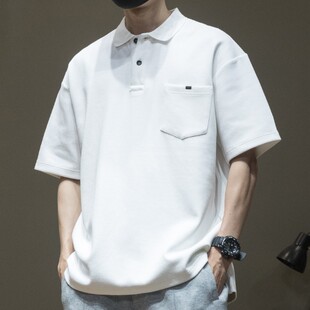polo衫日系高级感短袖男休闲大码胖子男士重磅白色夏装衬衣t恤衫