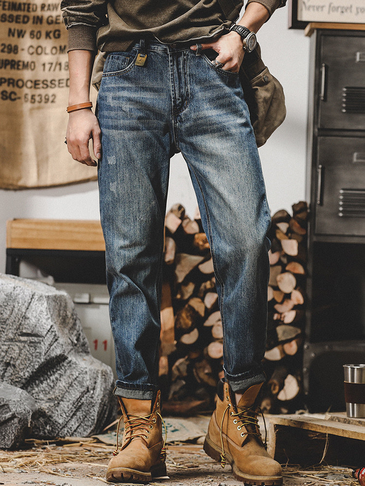 美式复古加绒牛仔裤男2025秋冬新款宽松直筒裤子男春秋水洗休闲裤