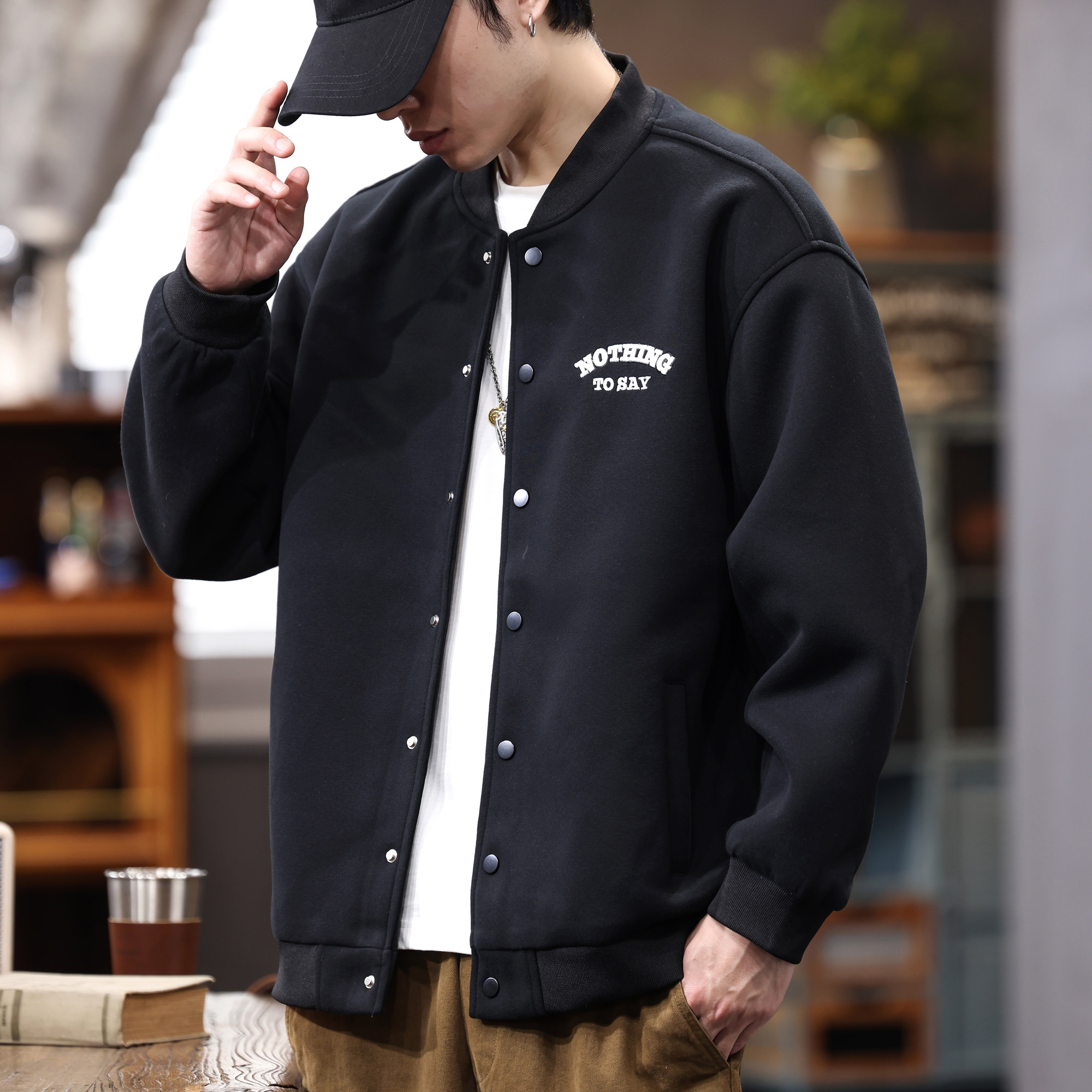 美式潮牌字母刺绣棒球服男士宽松大码2026春秋新款飞行员卫衣外套