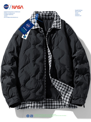 休闲立领短款拼接羽绒服