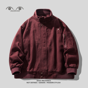 Greece深酒红复古重磅纯棉水洗工装 春秋季 美式 休闲夹克男 外套男士