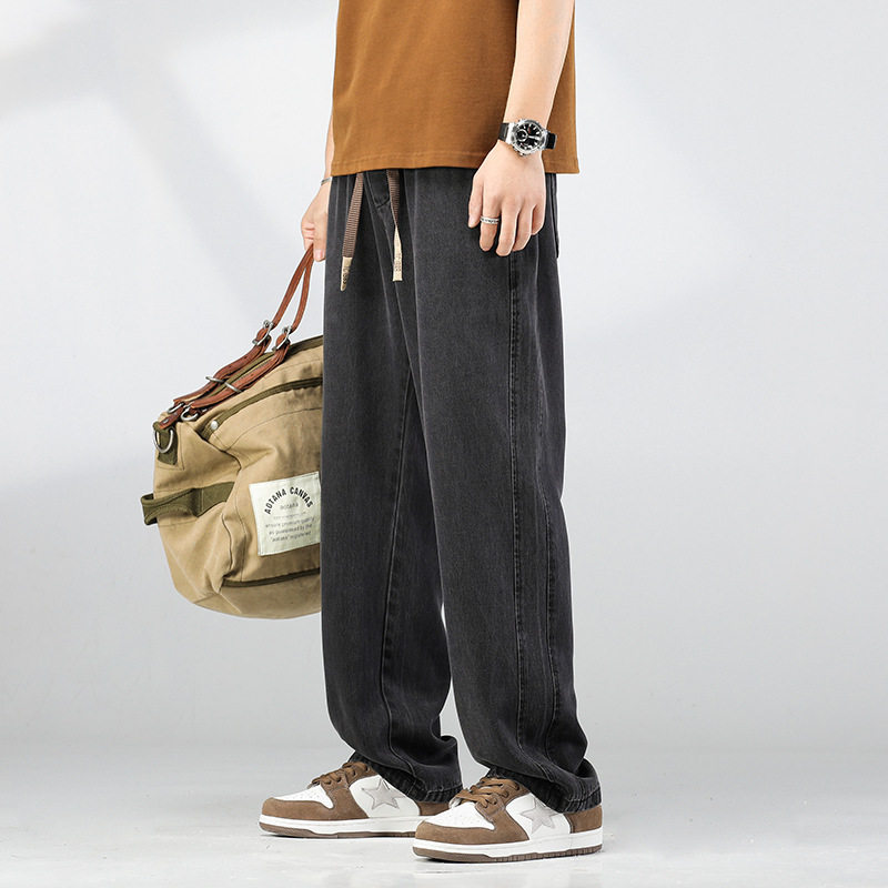 HAOZHI莱赛尔天丝裤子男2024夏季薄款直筒阔腿裤宽松垂感牛仔长裤