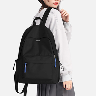 RIOREX大中学生书包韩版 大容量背包简约女包黑1607 纯色双肩包男士