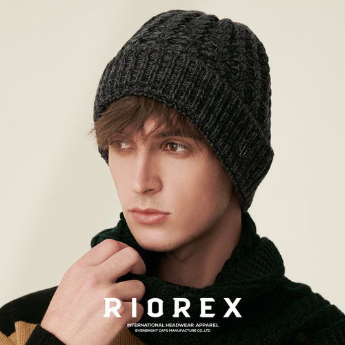 riorex粗线卷边护耳街头风针织帽