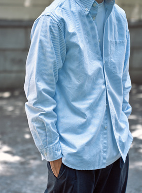 STAPH老芬日本进口面料条纹长袖牛津纺衬衫衬衣纯棉紫标