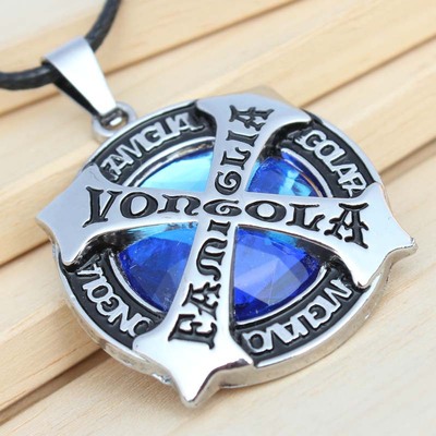 欧美风复古金属蓝宝石项链十字架古欧洲时尚创意吊坠蜡绳项饰