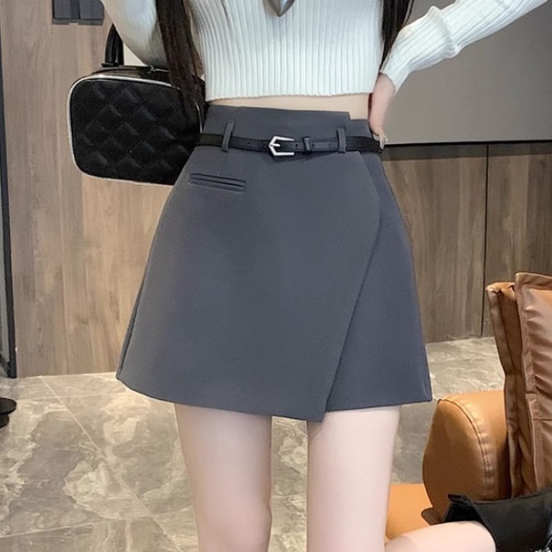 不规则灰色西装半身裙女秋冬小个子宽松阔腿裙裤高腰显瘦A字短裙