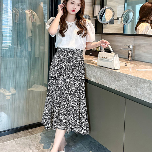 大码法式碎花鱼尾雪纺半身裙