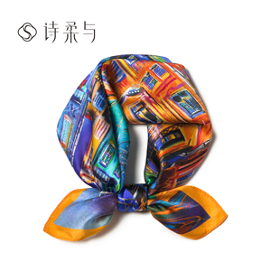 小众设计方巾桑蚕丝印花款 新年送礼 杭州丝绸女士方巾显白百搭新款