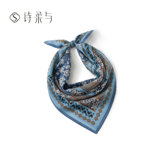 小众几何花卉真丝女士中方巾桑蚕丝双绉缎个性 饰领巾 艺术感装