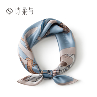 通勤装 桑蚕丝小方巾 饰发带绑包丝带女 轻奢马具格纹真丝领巾 法式