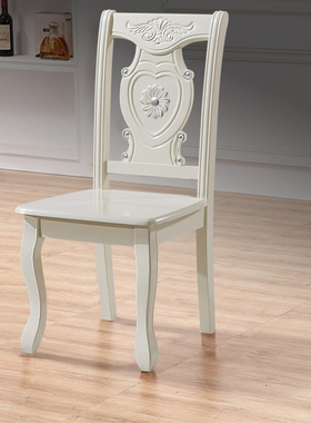 实木靠背椅子描金银凳家用现代简约雕花中式白色橡木欧美式餐桌椅