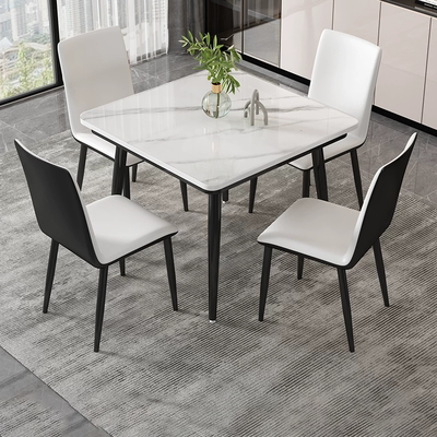 正方形岩板餐桌椅组合玻璃餐桌