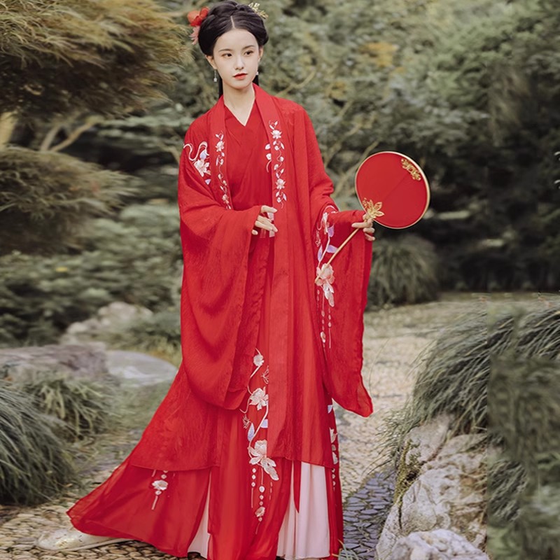 蝉佩汉服女正品原创中国风红色婚服古装流仙绣花交领齐腰襦裙春夏
