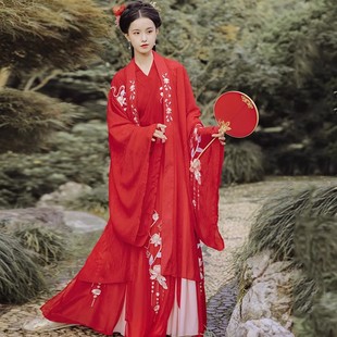 蝉佩汉服女原创中国风红色婚服古装流仙绣花交领齐腰襦裙春夏