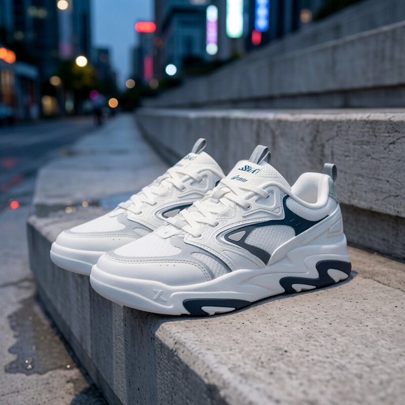 特步男鞋跑步鞋网面春秋款暗流|情侣板鞋休闲系列防滑耐磨潮流款