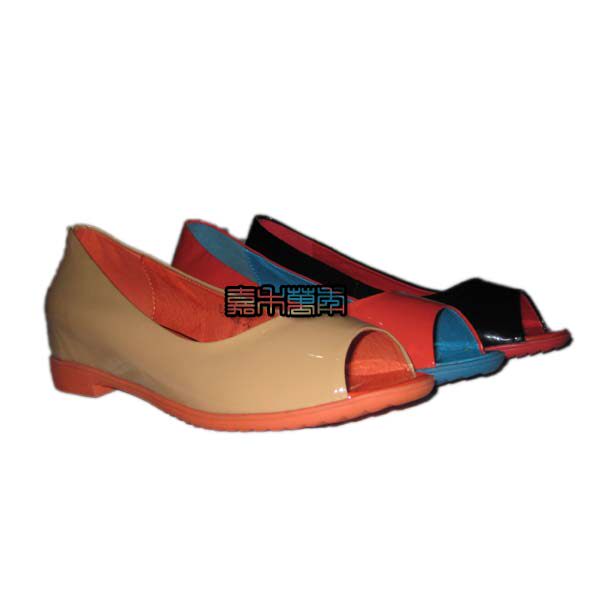 清仓特价672玫瑰秀专柜正品女鞋鱼嘴平跟单鞋女凉鞋漆皮单鞋平跟