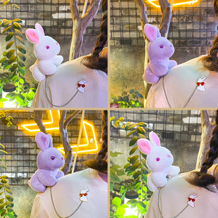 卡通可爱大兔子松鼠小动物胸针趴在肩上立体玩偶别针衣服链条挂件