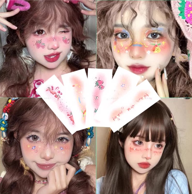 圣诞节麋鹿妆容 纹身贴小鹿可爱防水 爱心甜美少女脸部装扮贴纸