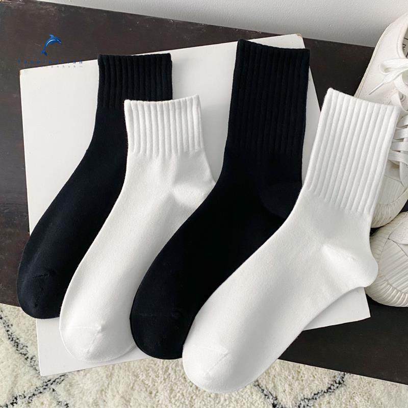 白色袜子女秋季薄款黑色中筒袜纯棉网红潮运动学生长筒袜女士秋天