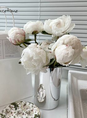 银色玻璃花瓶电镀直筒圆柱桌面
