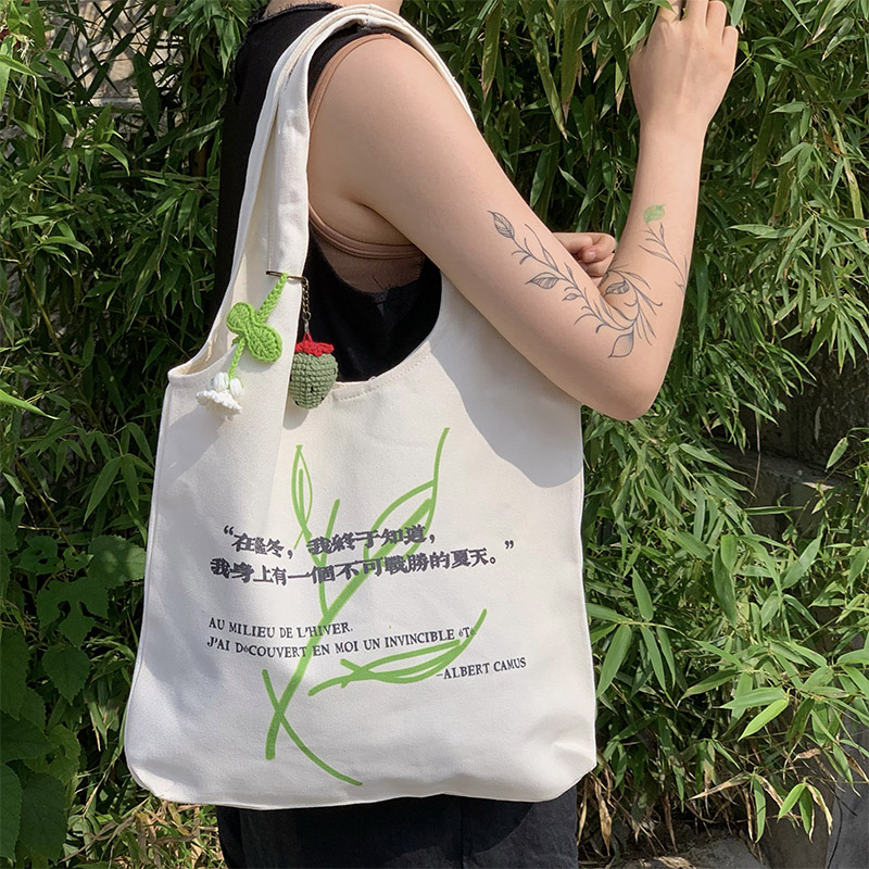 加缪夏天文创帆布包女夏纯色单肩手提包学生书袋布包ins四火原创