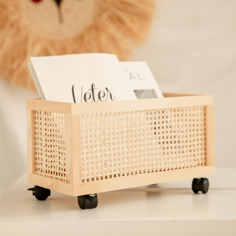 金柳滑轮收纳盒竹编实木框置物筐